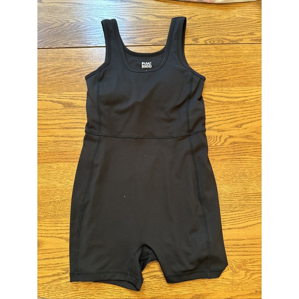 PAC 1980 Black Romper Size S Sleeveless Scoop Neck Polyester Spandex Bra Workout